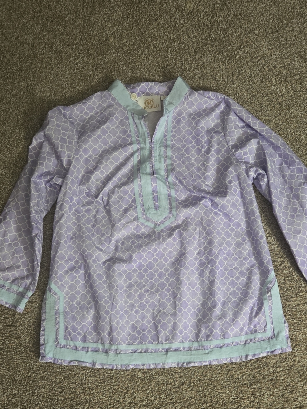Nicoblu, Lavender Printed Tunic with Light Blue Grossgrain Trim